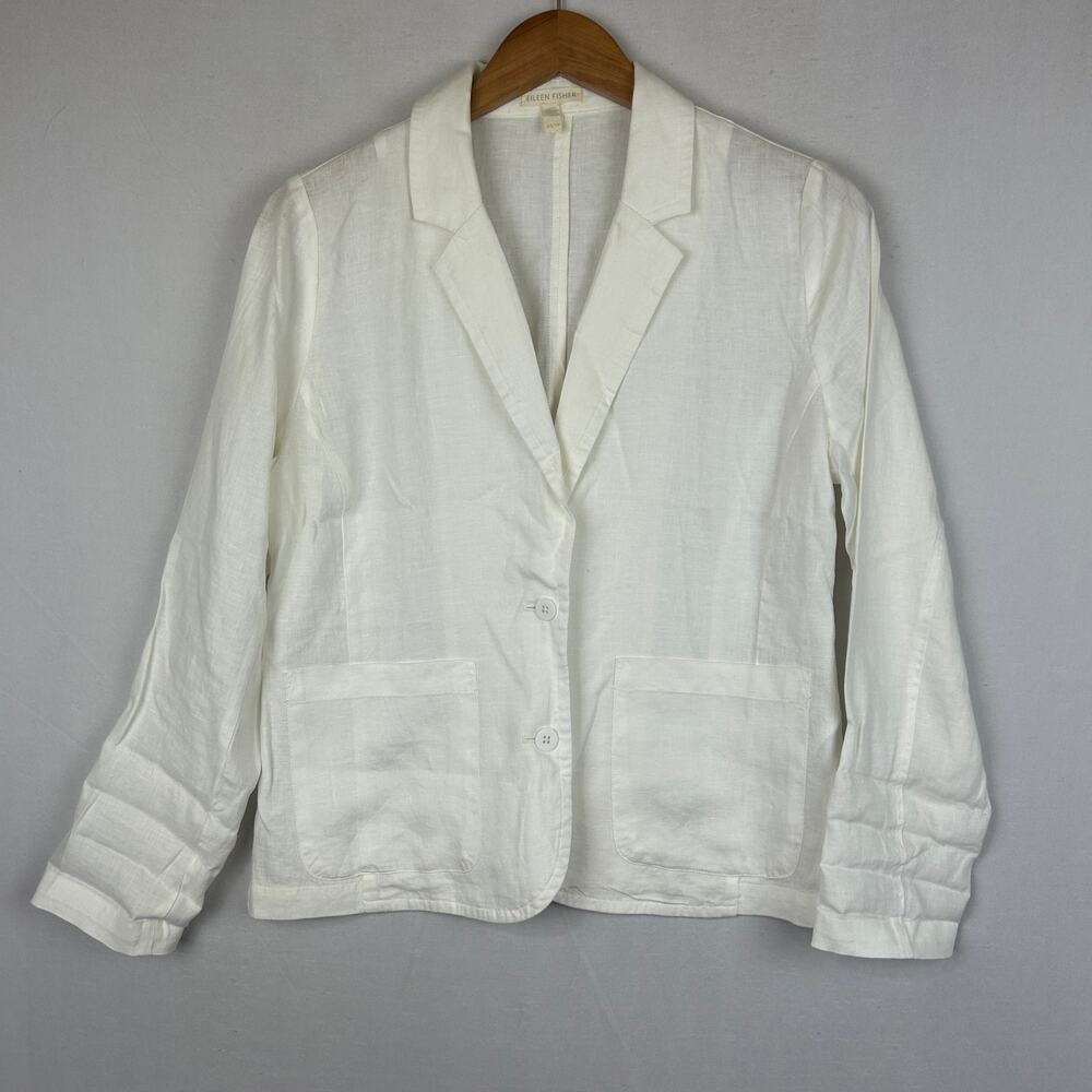 Eileen Fisher White Linen Unstructured Blazer Suit Jacket Women's Size XS